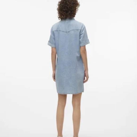 Vintage Mini Shirt Dress Snap down Denim Jean Light wash Embroidery Western XL - Picture 2 of 15